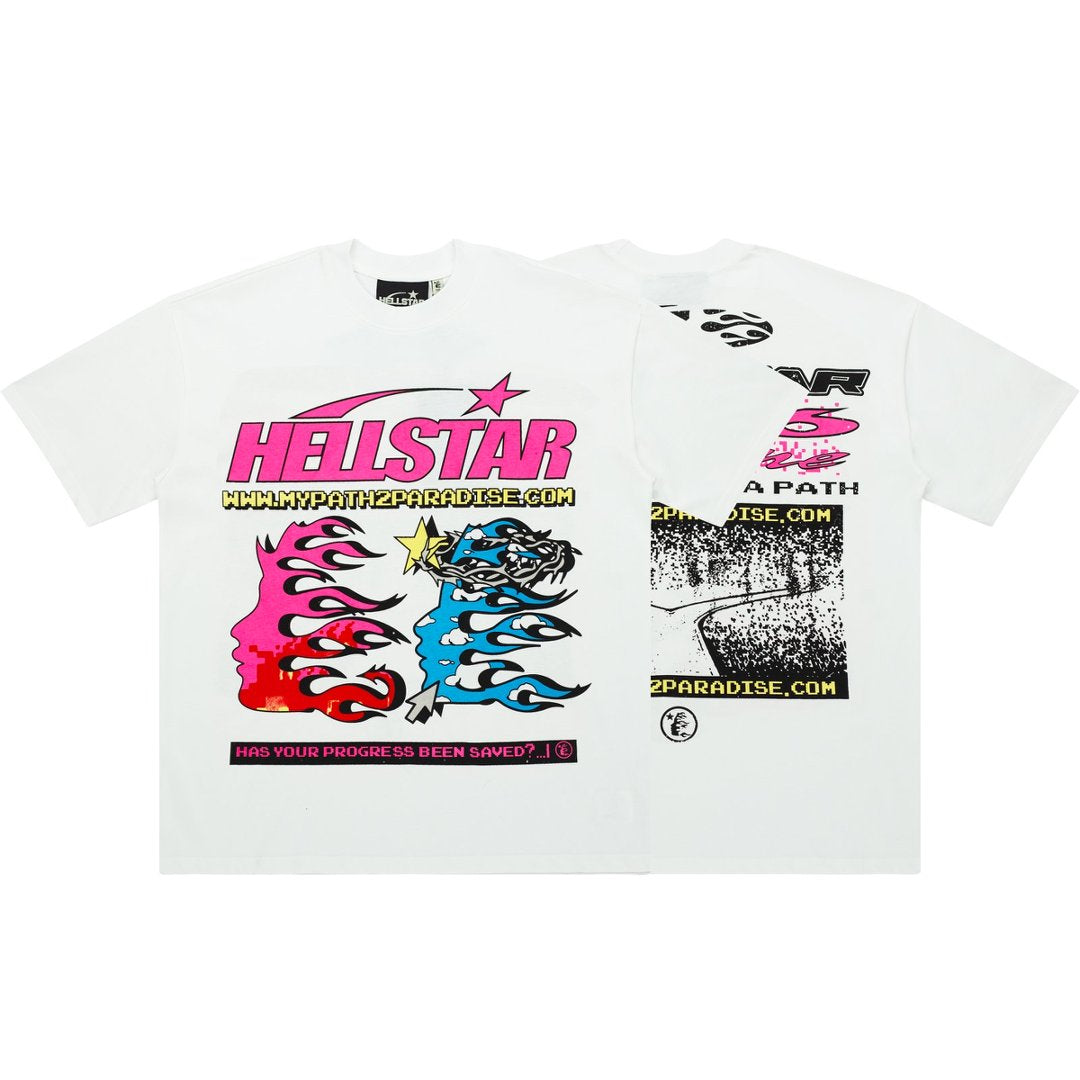 Hellstar Pink & Blue Flame Face White Tee