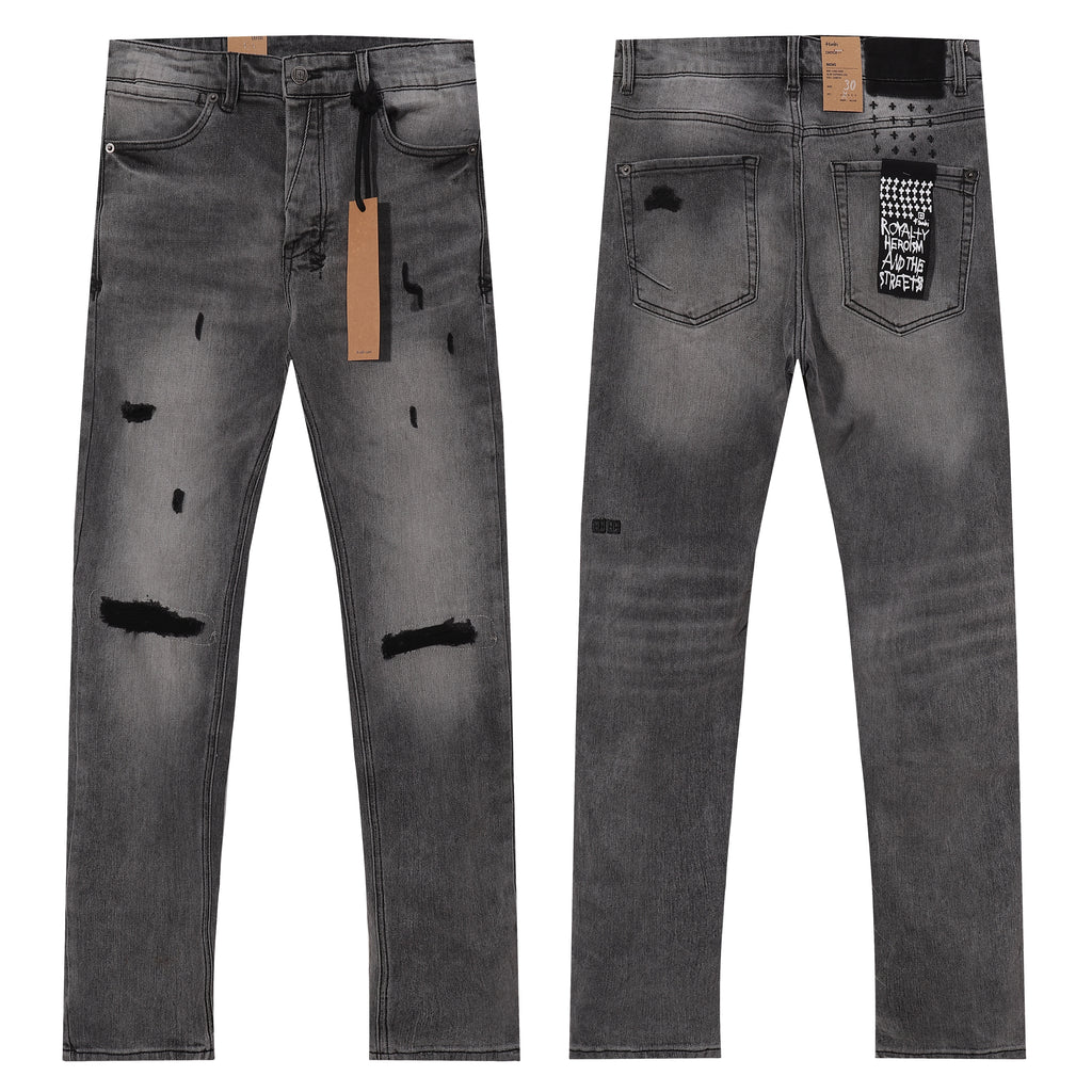 Ksubi Patch Distressed Grey Wash Slim Jeans