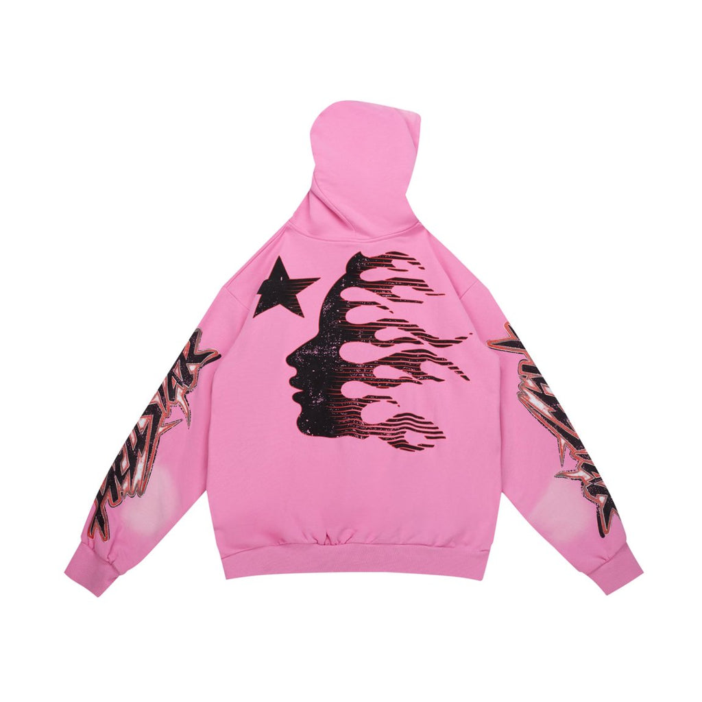 Hellstar Flame Logo Vintage Washed Pink Hoodie