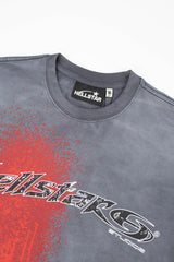 Hellstar Red Drip Blood Splash Washed Grey Tee