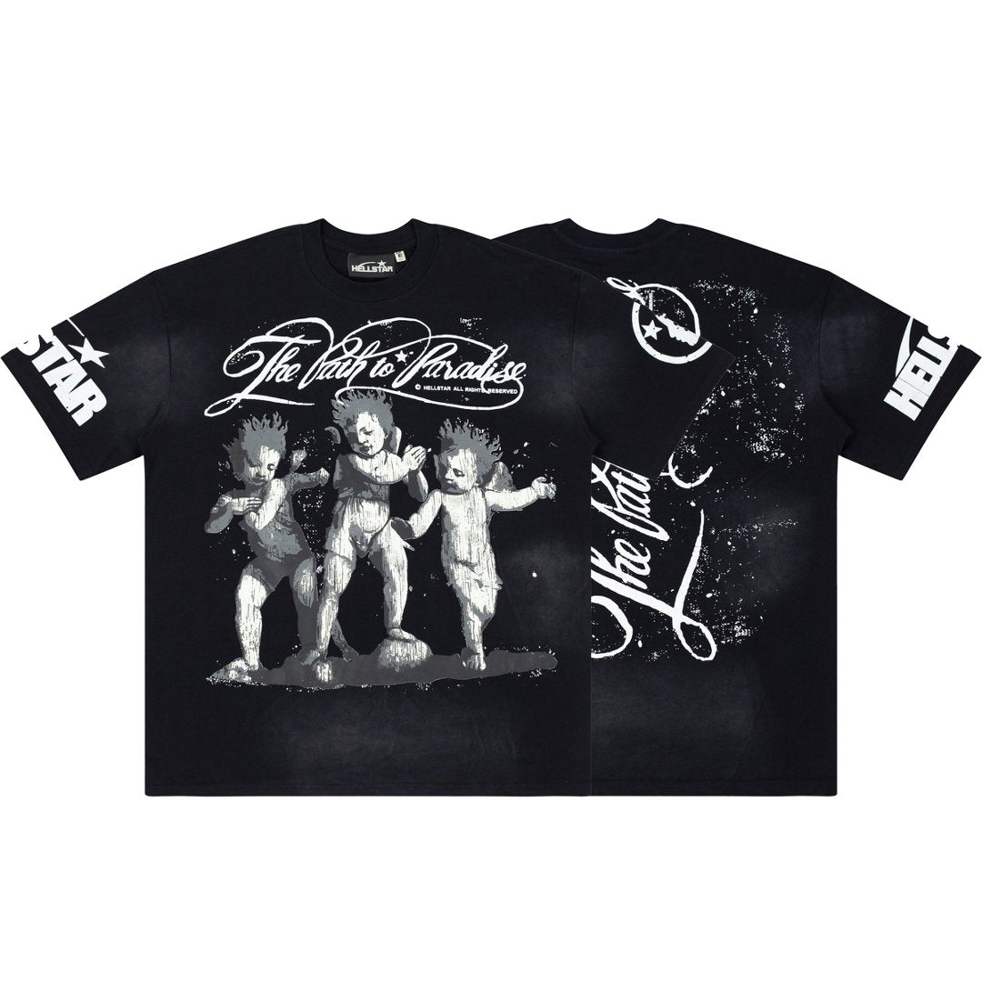 Hellstar The Path To Paradise Three Cherubs Black Washed Tee