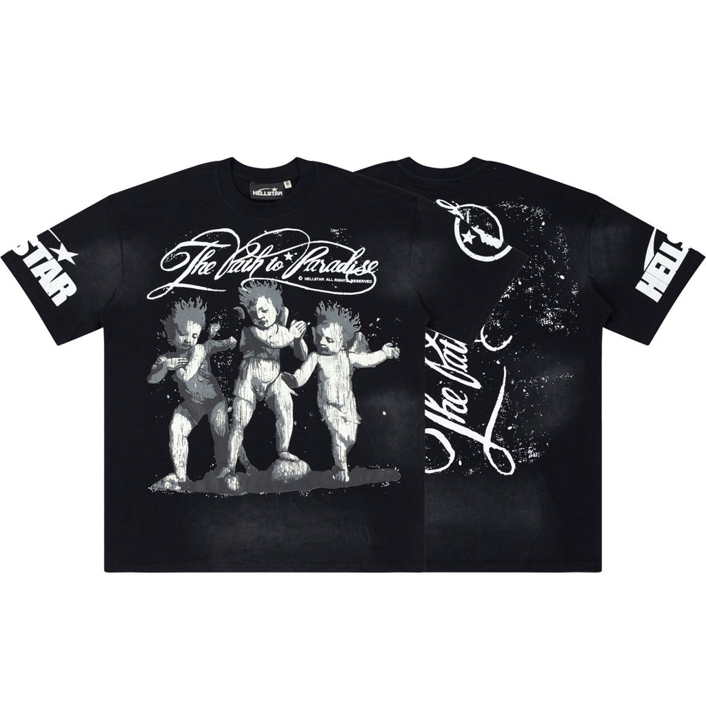 Hellstar The Path To Paradise Three Cherubs Black Washed Tee