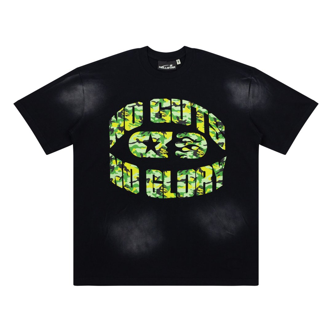 Hellstar No Guts No Glory Green Camo Gradient Black Tee