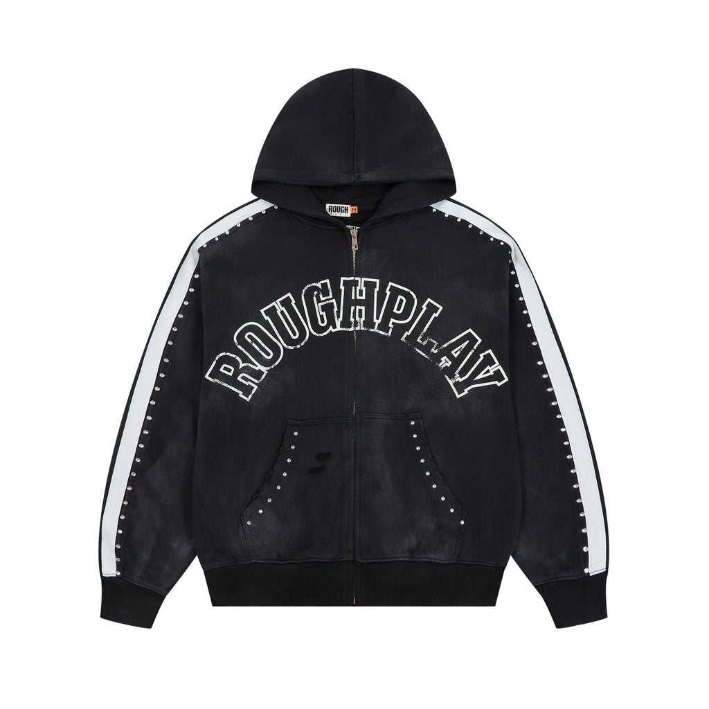 ROUGHPLAY Studded Stripe Vintage Zip-Up Hoodie