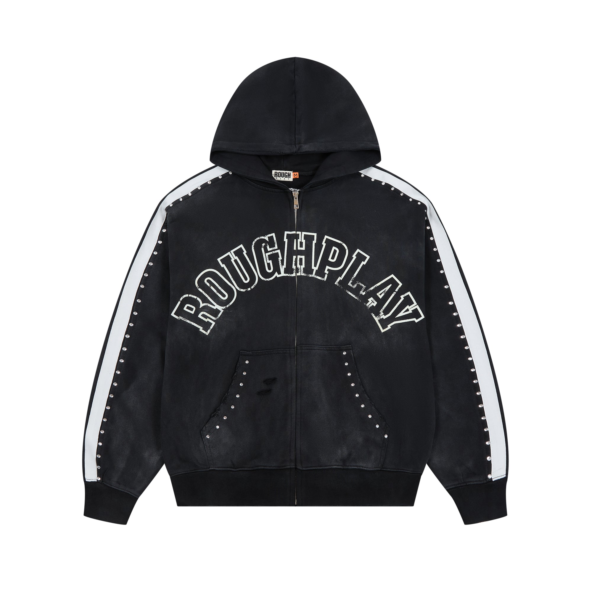 ROUGHPLAY Studded Stripe Vintage Zip-Up Hoodie