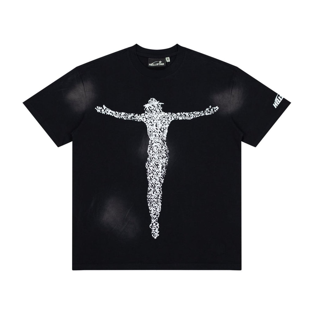 Hellstar QR Code Crucifix Figure Black Mineral Wash Tee