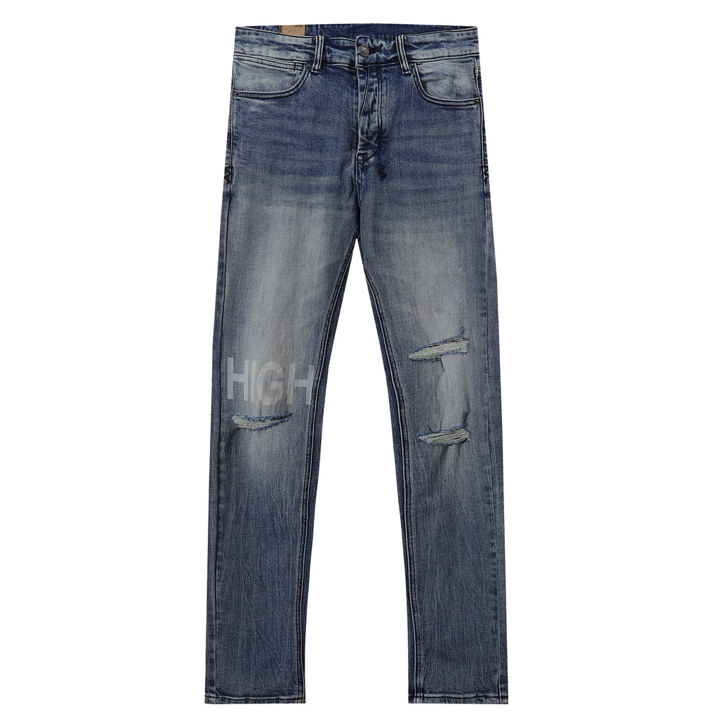 Ksubi HIGH Letter Print Distressed Light Blue Slim Jeans