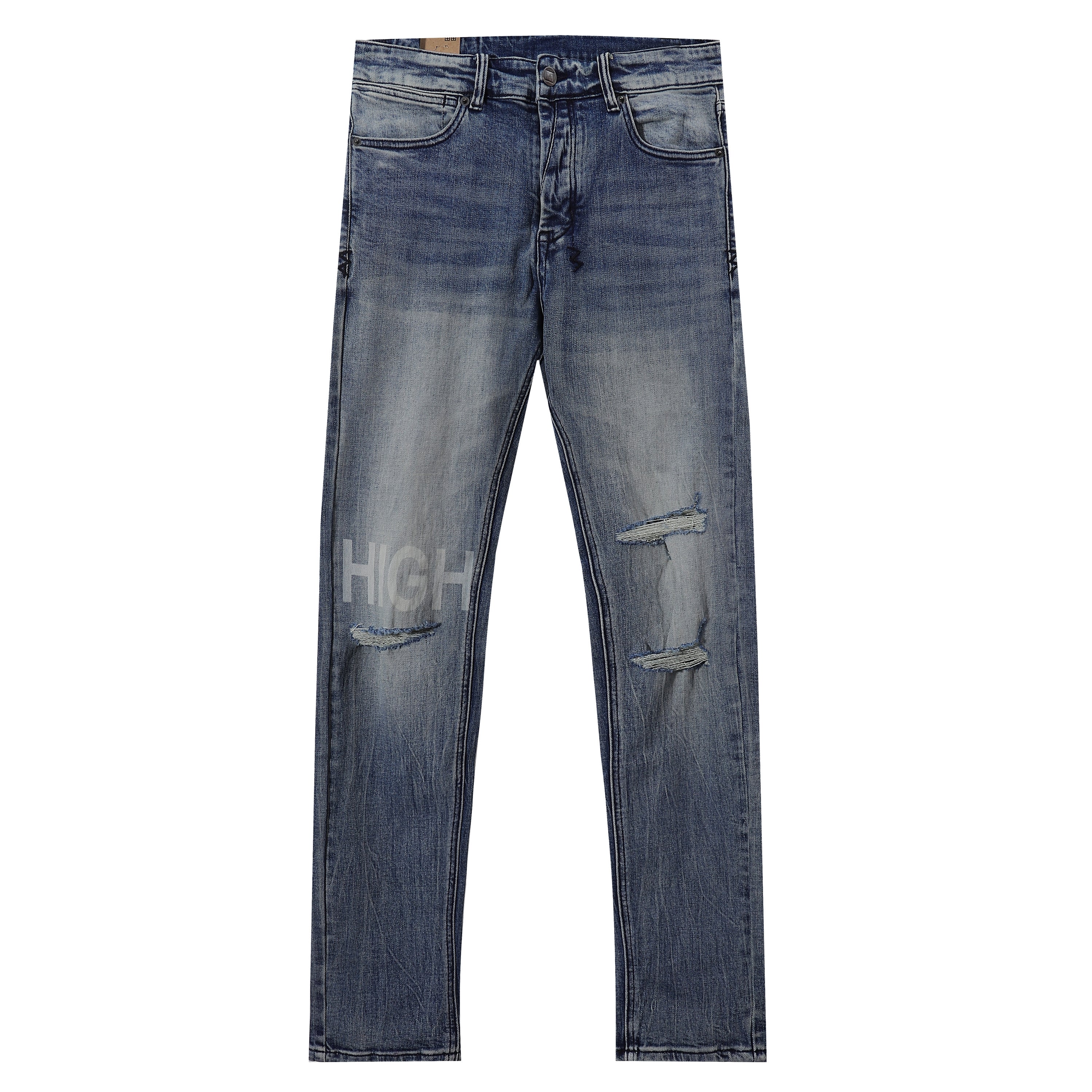 Ksubi HIGH Letter Print Distressed Light Blue Slim Jeans