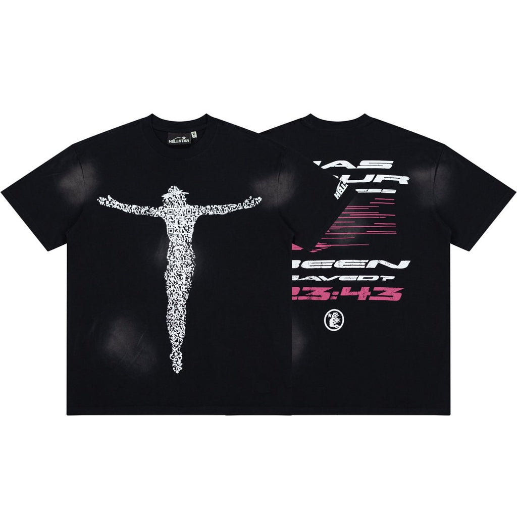 Hellstar QR Code Crucifix Figure Black Mineral Wash Tee