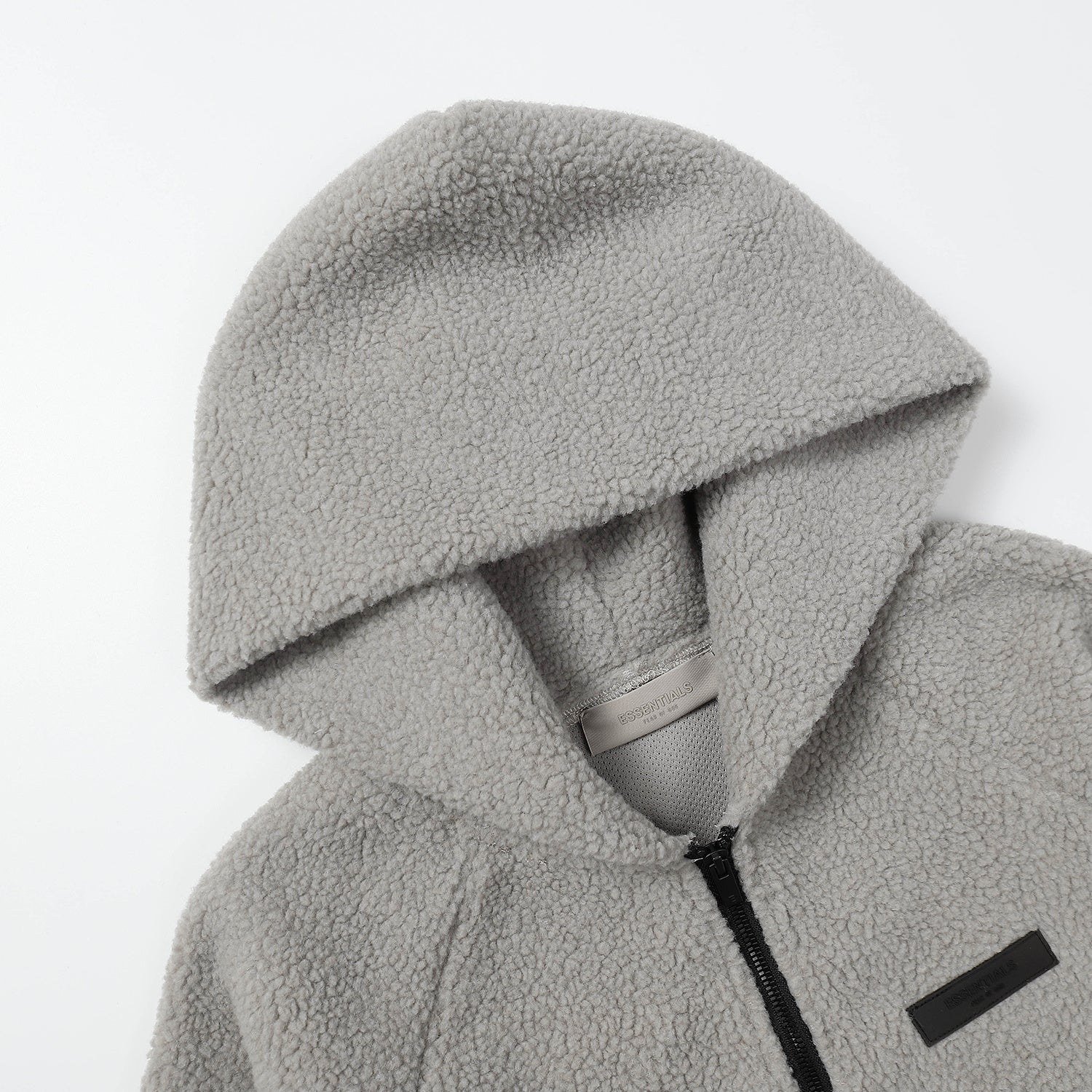 ESSENTIALS Fear Of God Gray Sherpa Half Zip Hooded Pullover