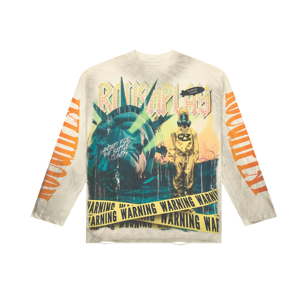 ROUGHPLAY Vintage Washed Statue Of Liberty Warning Tape Long Sleeve Tee