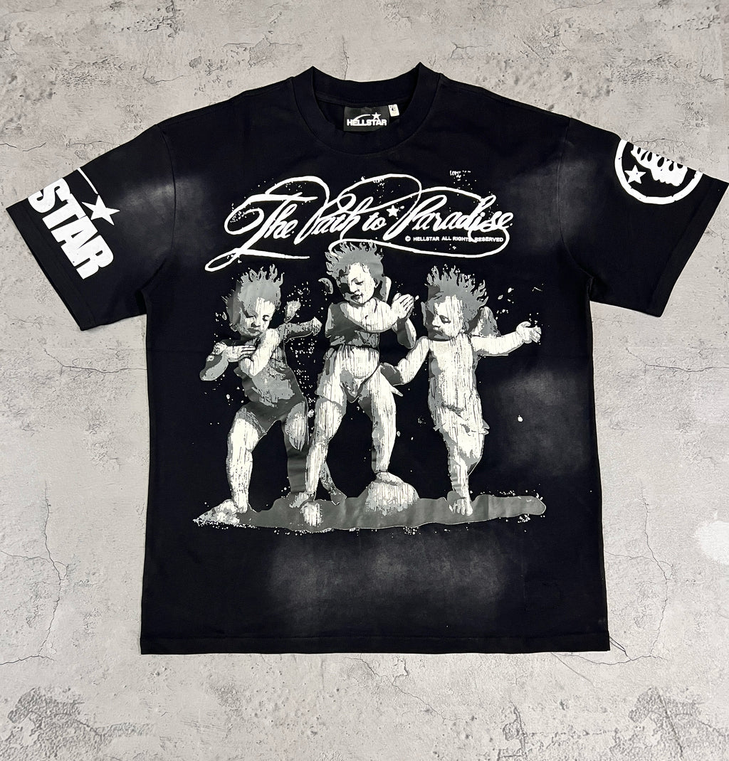 Hellstar The Path To Paradise Three Cherubs Black Washed Tee