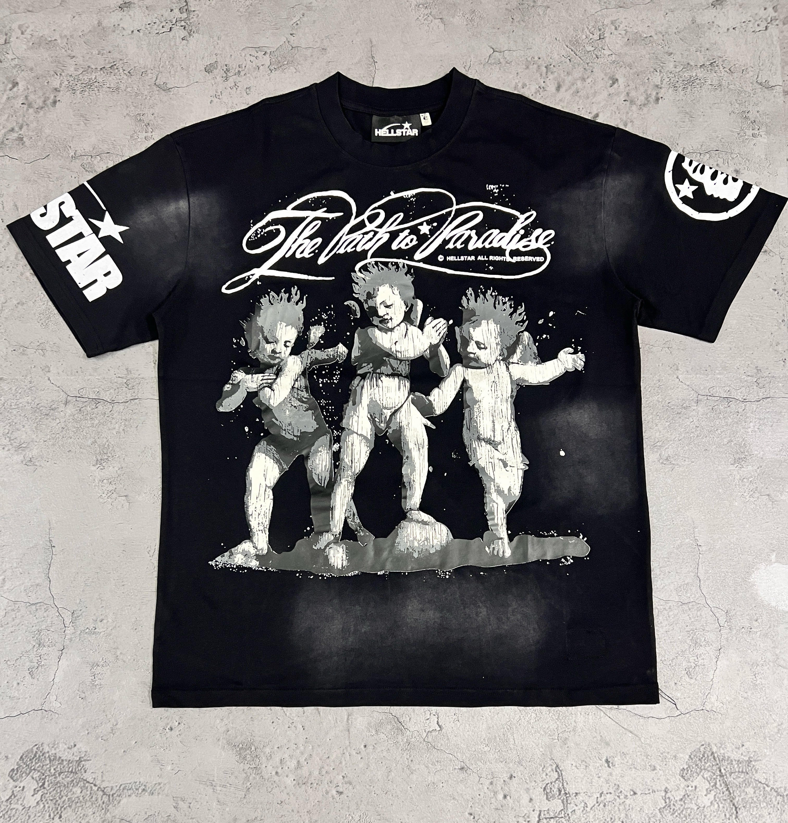Hellstar The Path To Paradise Three Cherubs Black Washed Tee