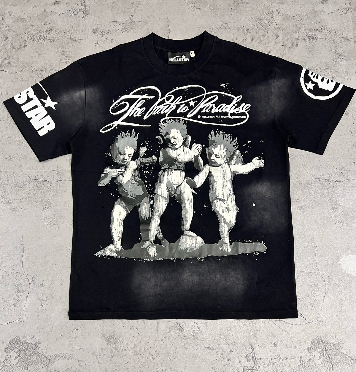 Hellstar The Path To Paradise Three Cherubs Black Washed Tee
