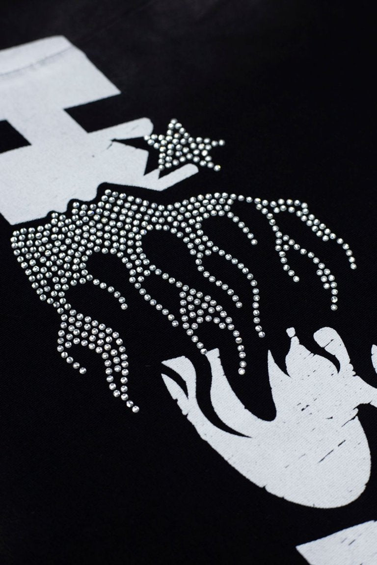 Hellstar Rhinestone Flame Logo Black Washed Tee