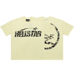 Hellstar Zebra Stripe Logo Cream Yellow Tee