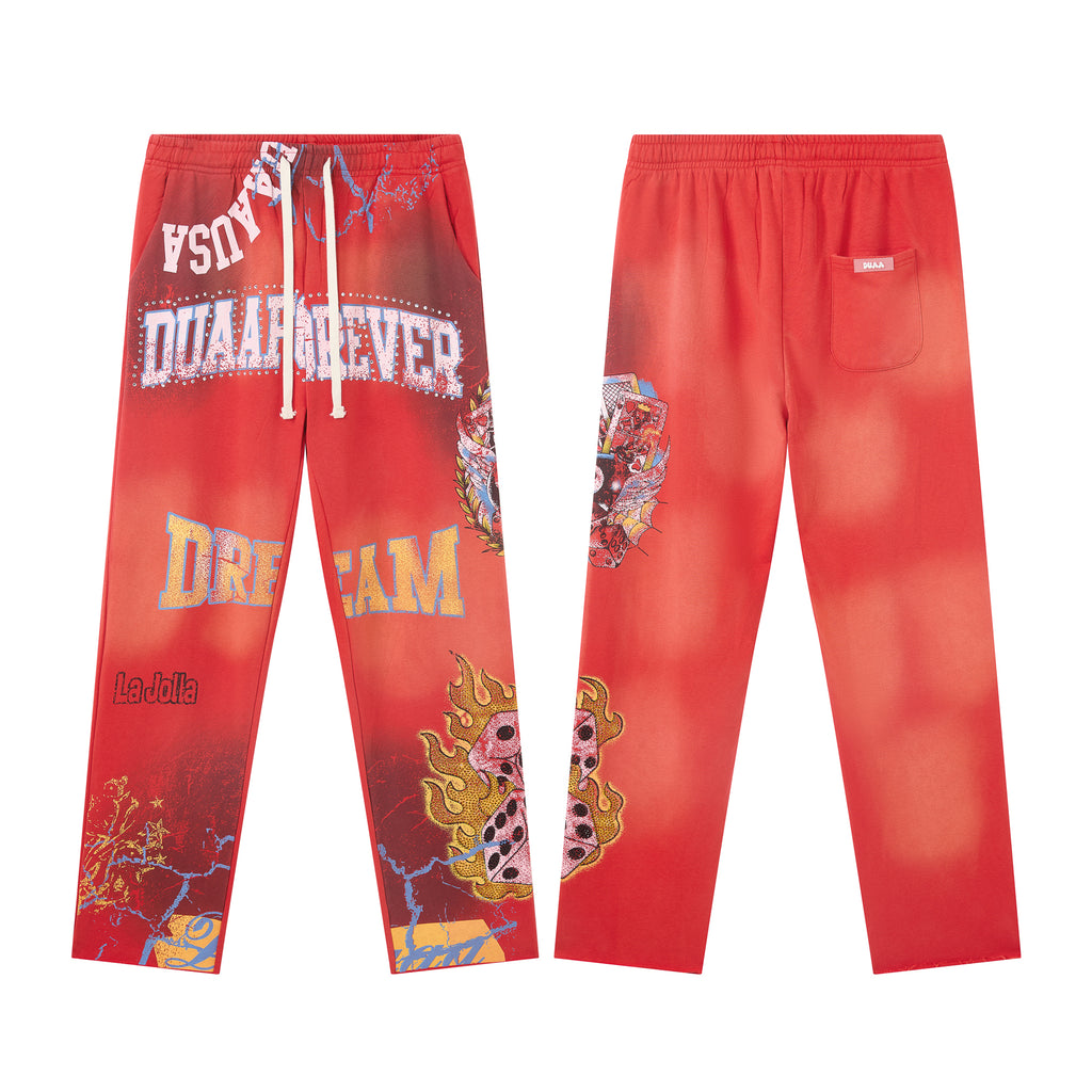 DUAA Forever Dice Flame Red Gradient Straight Sweatpants