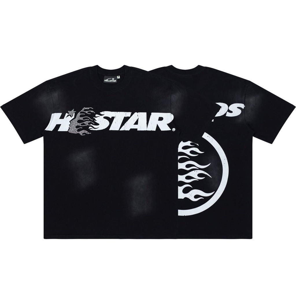 Hellstar Rhinestone Flame Logo Black Washed Tee