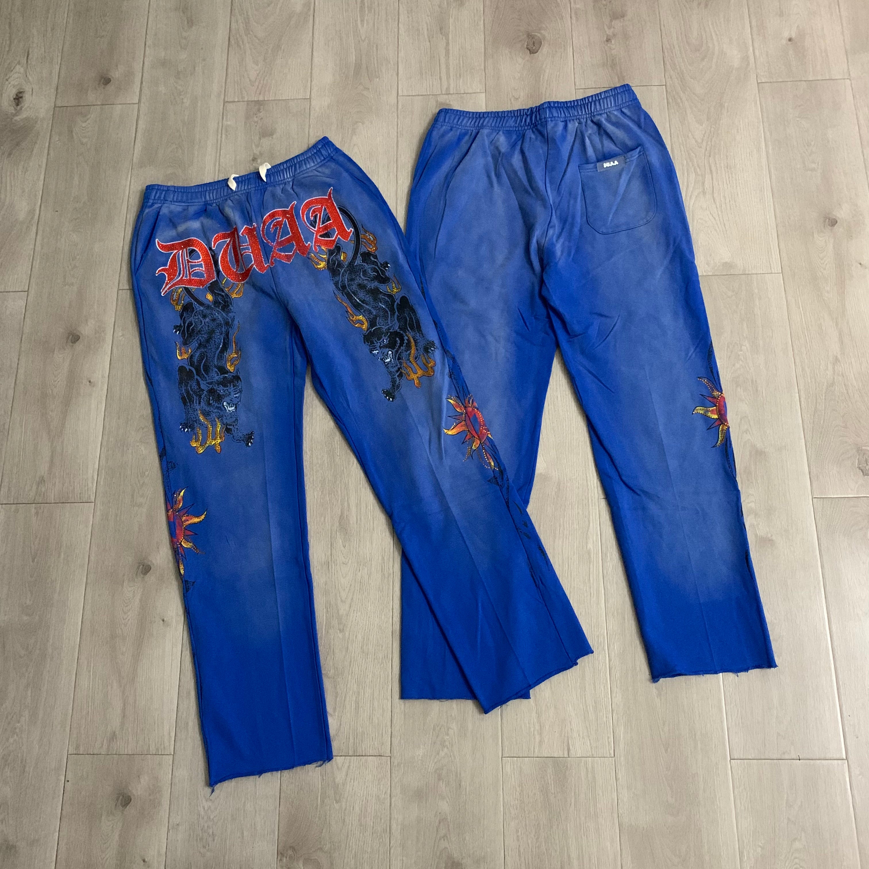 DUAA Panther Flame Blue Vintage Straight Sweatpants