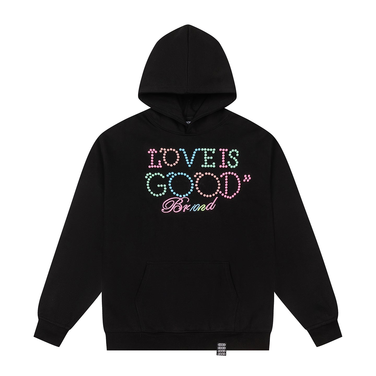 Color Rhinestone LOVE IS GOOD Black Hoodie