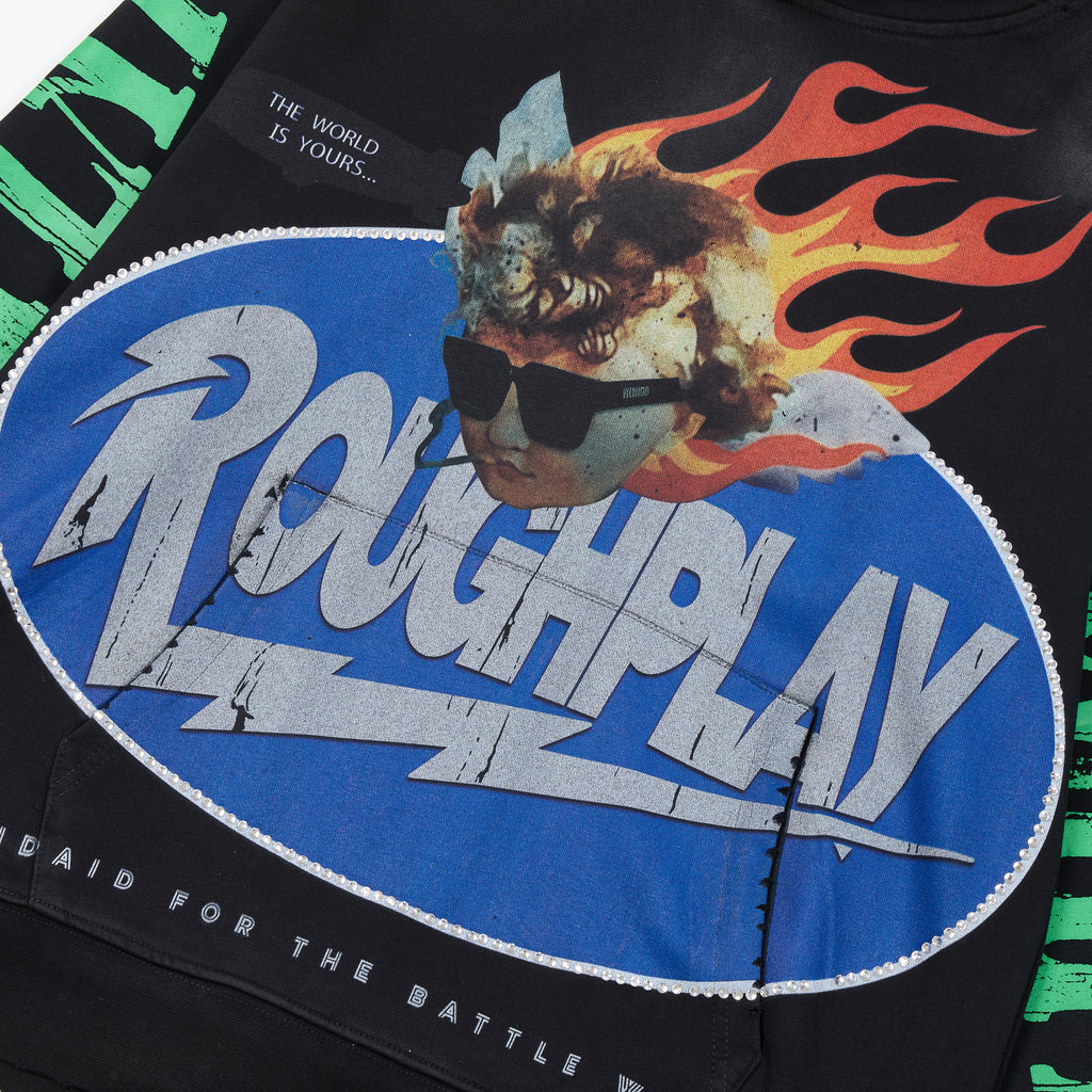ROUGHPLAY Flame Figure Vintage Distressed Graphic Hoodie