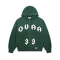 DUAA Gothic Letter 33 Rhinestone Dark Green Zip Up Hoodie