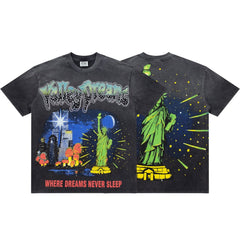 Valley Dreams Statue Of Liberty Vintage Washed Double Sided Graphic Tee