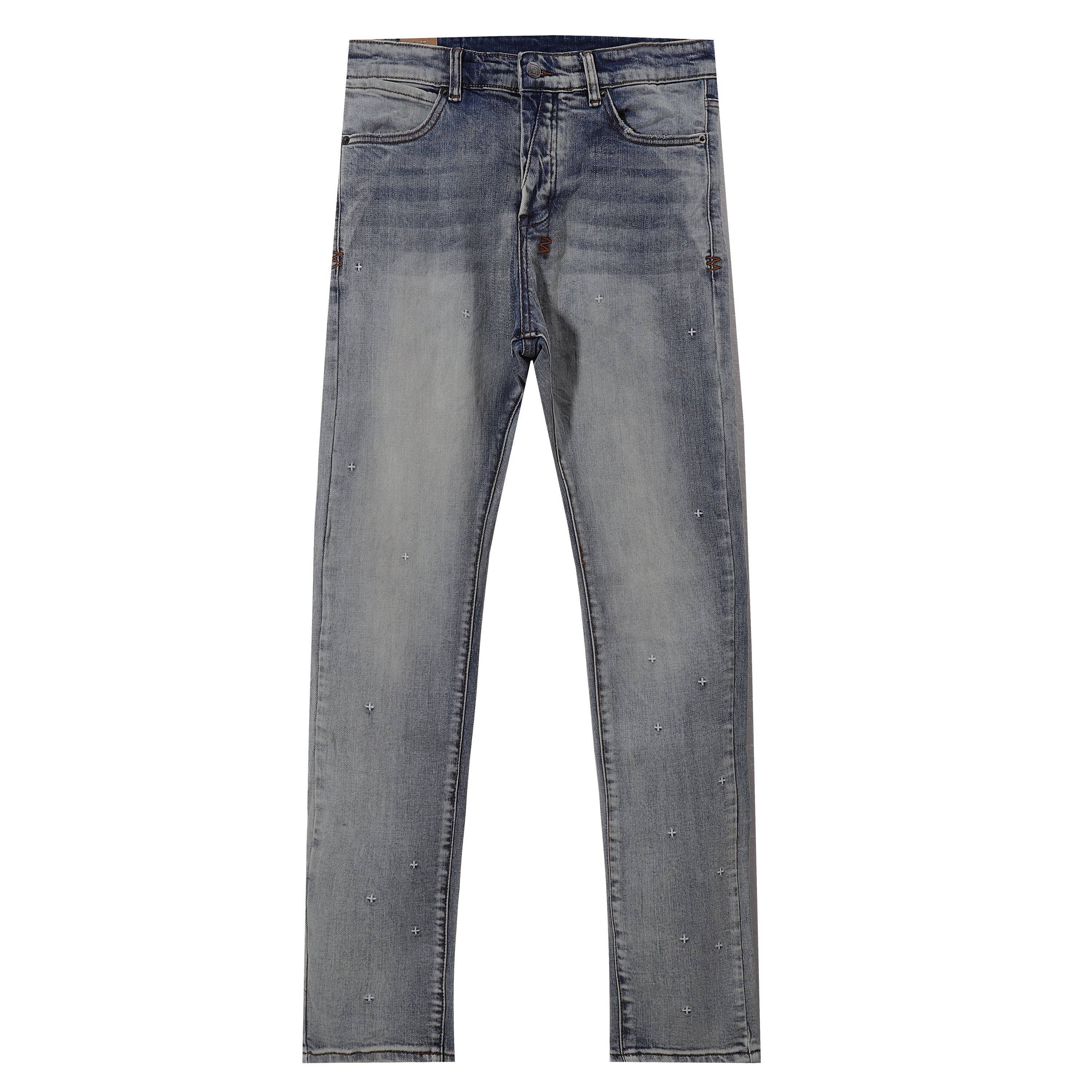Ksubi Allover Cross Embroidery Light Washed Slim Jeans