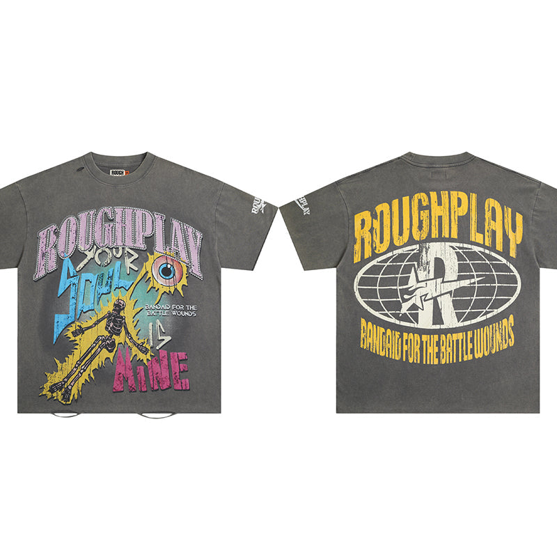 Rough Play T Shirts RoughPlay White Ink Direct Injection Hot Diamond Pure Cotton Street