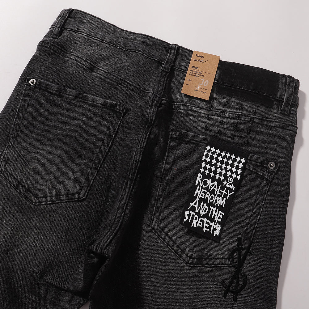 Ksubi Distressed Ripped Black Grey Washed Slim Jeans