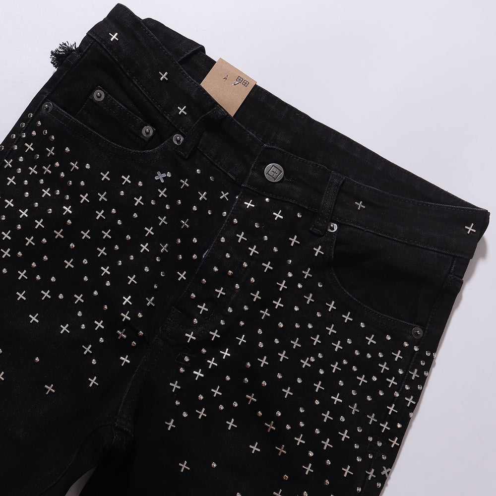 Ksubi Cross Studded Solid Black Slim Jeans