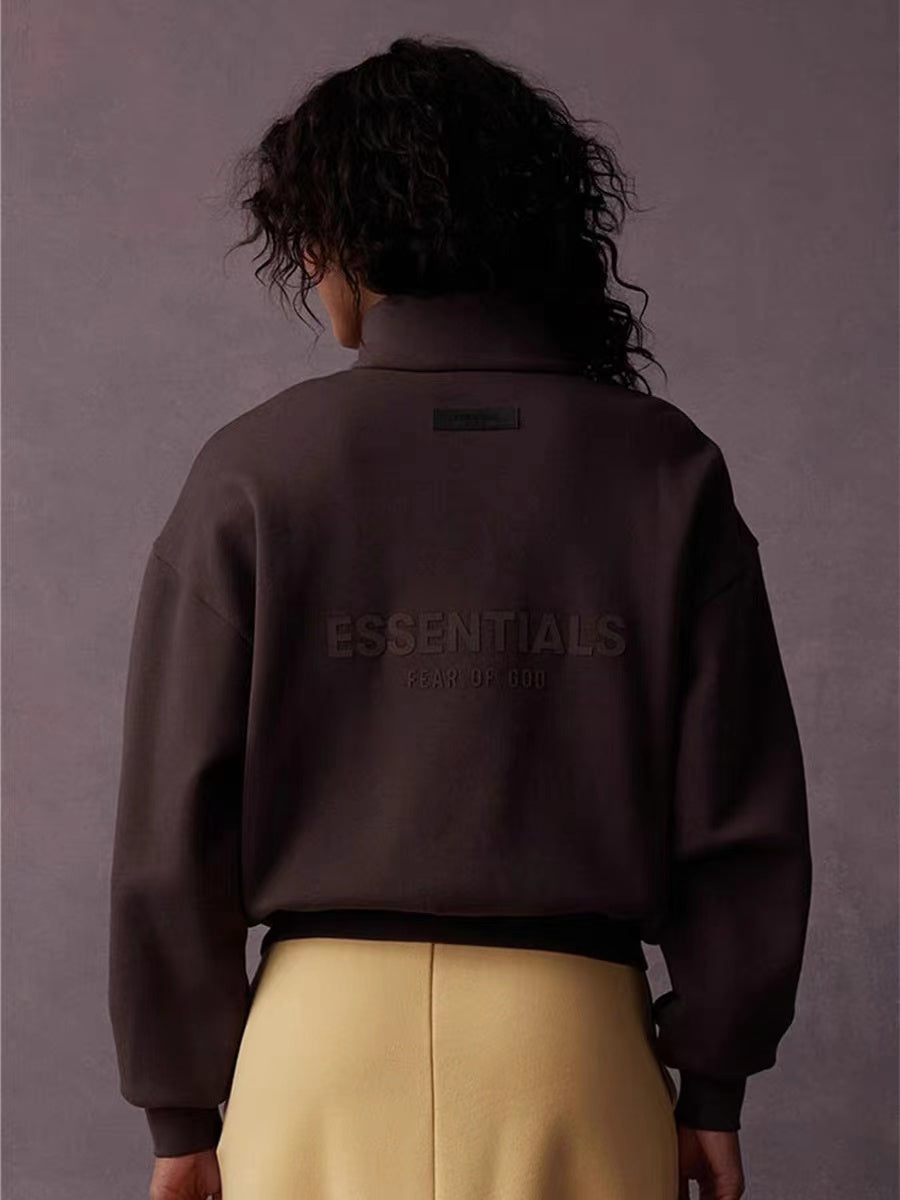 ESSENTIALS Fear Of God Dark Taupe Half Zip Mock Neck Sweatshirt