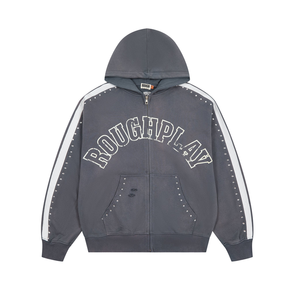 ROUGHPLAY Studded Stripe Vintage Zip-Up Hoodie