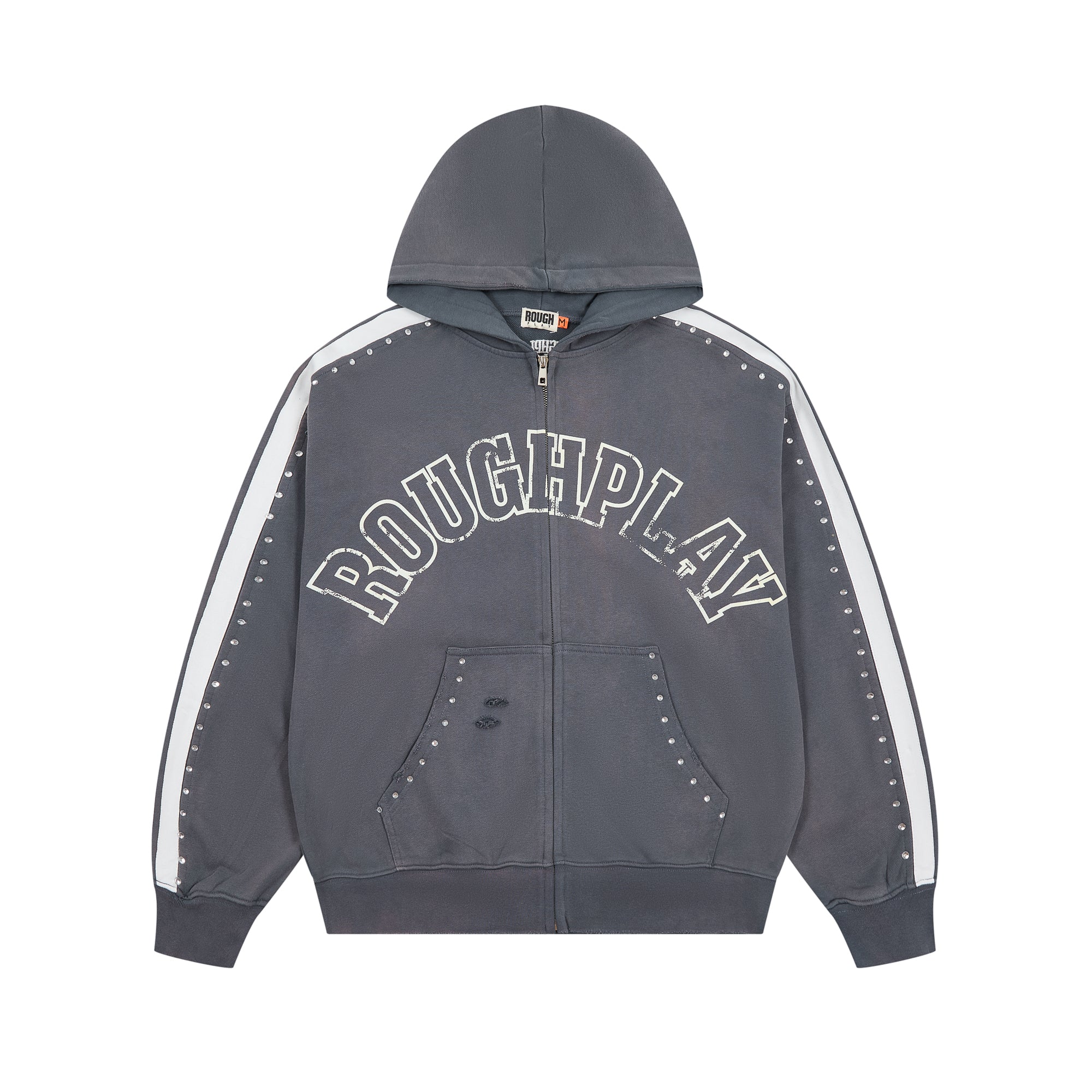 ROUGHPLAY Studded Stripe Vintage Zip-Up Hoodie