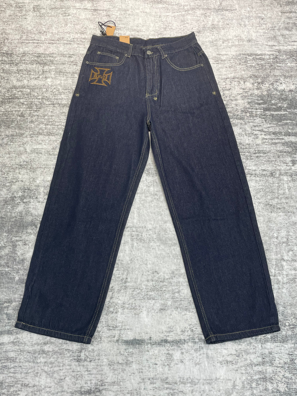 Ksubi Gothic Letter Embroidered Raw Denim Baggy Jeans