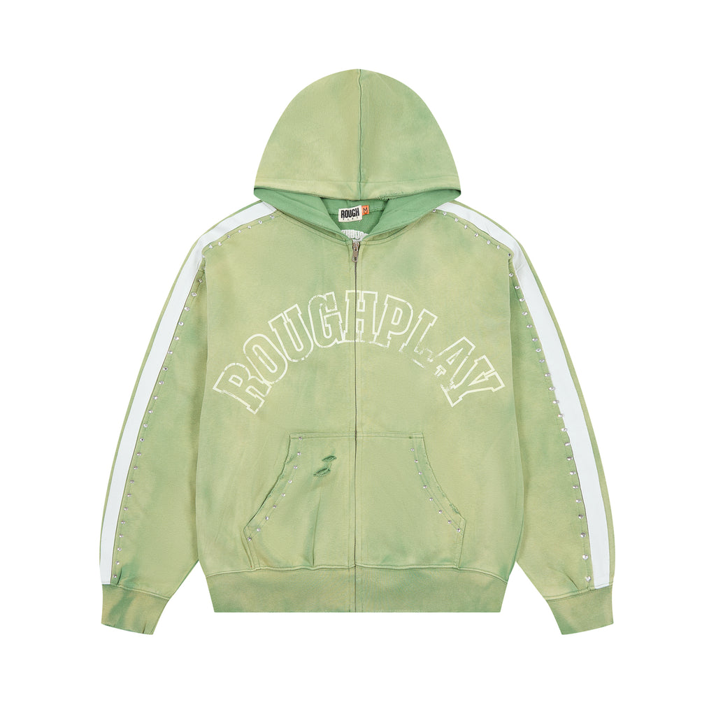 ROUGHPLAY Studded Stripe Vintage Zip-Up Hoodie