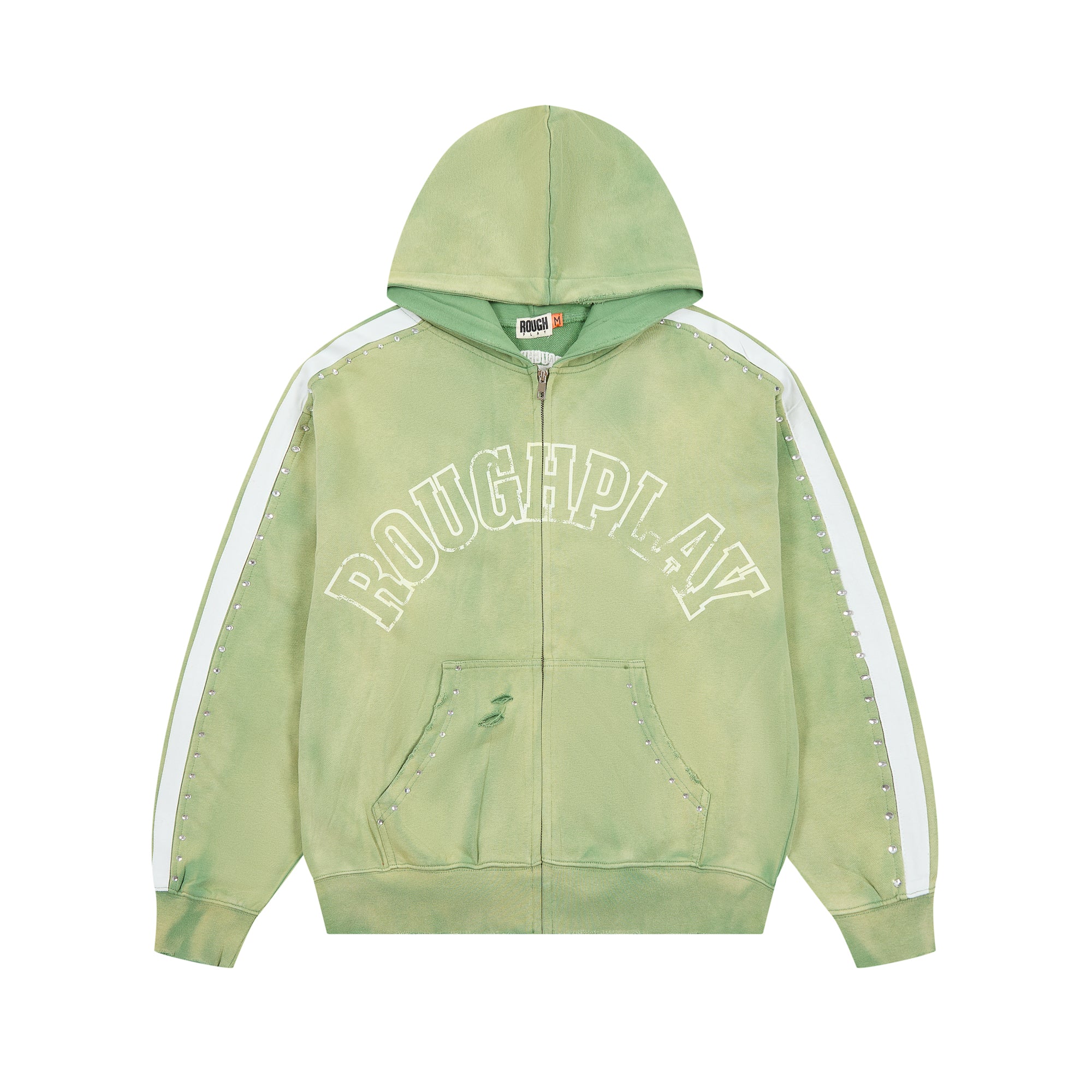 ROUGHPLAY Studded Stripe Vintage Zip-Up Hoodie