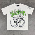 Hellstar Om Symbol Green Graffiti White Tee