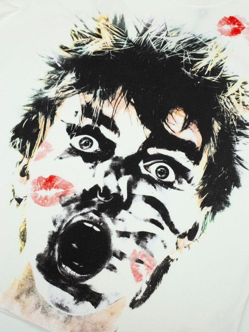 Hellstar Lip Print Punk Portrait White Tee