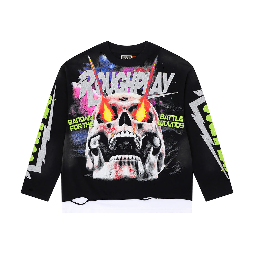 ROUGHPLAY Laser Eyes Skull Vintage Long Sleeve Tee