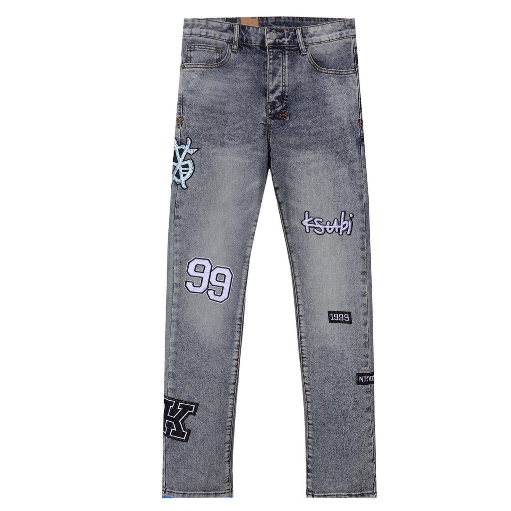 Ksubi Multi Patches Grey Washed Slim Jeans