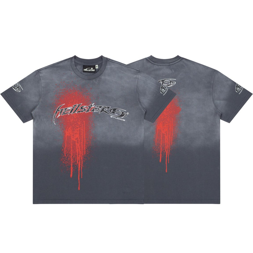 Hellstar Red Drip Blood Splash Washed Grey Tee