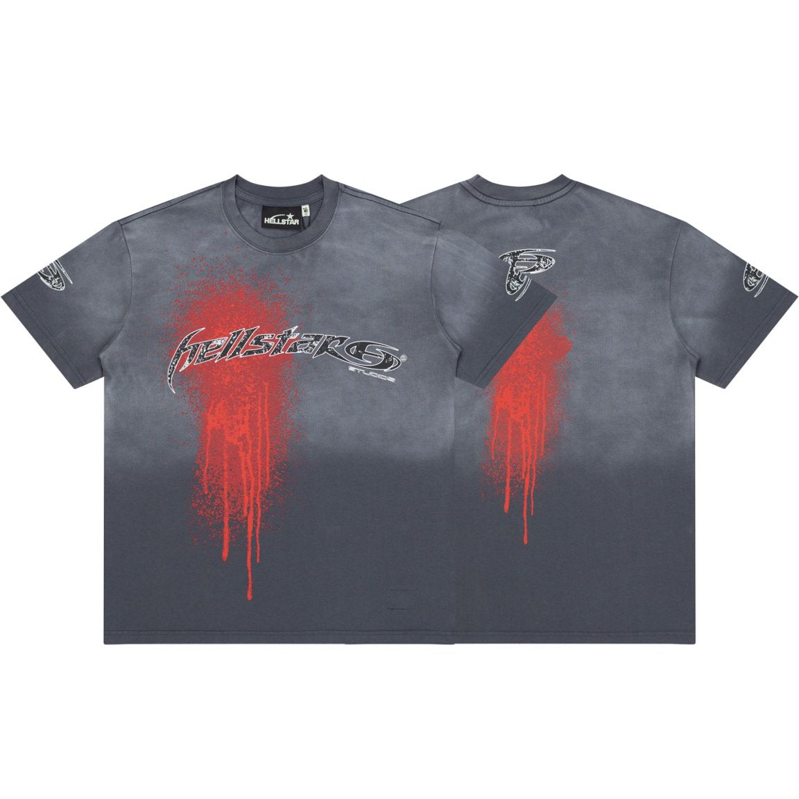 Hellstar Red Drip Blood Splash Washed Grey Tee