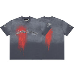 Hellstar Red Drip Blood Splash Washed Grey Tee