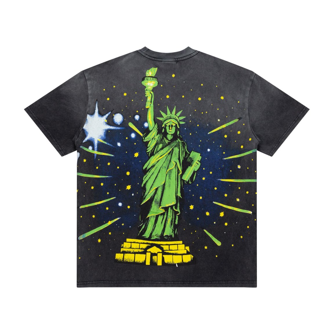 Valley Dreams Statue Of Liberty Vintage Washed Double Sided Graphic Tee