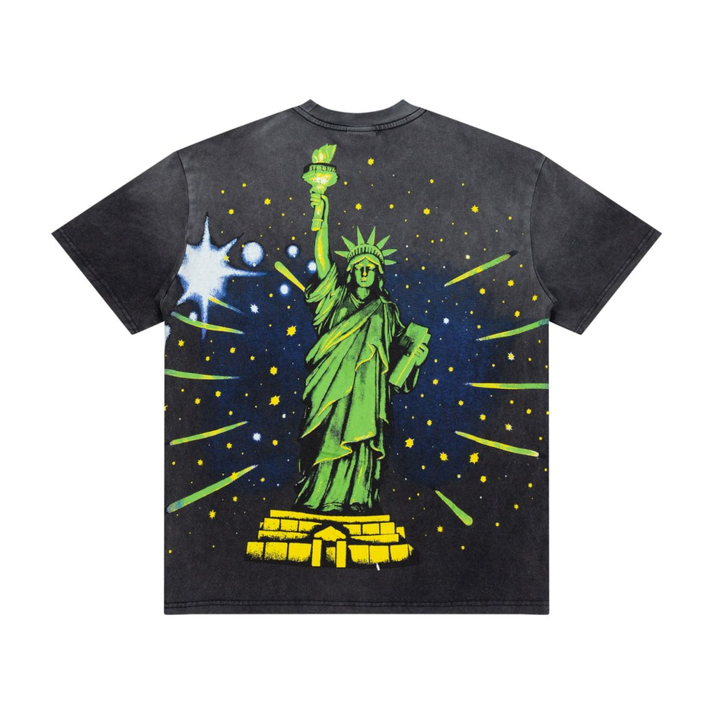 Valley Dreams Statue Of Liberty Vintage Washed Double Sided Graphic Tee
