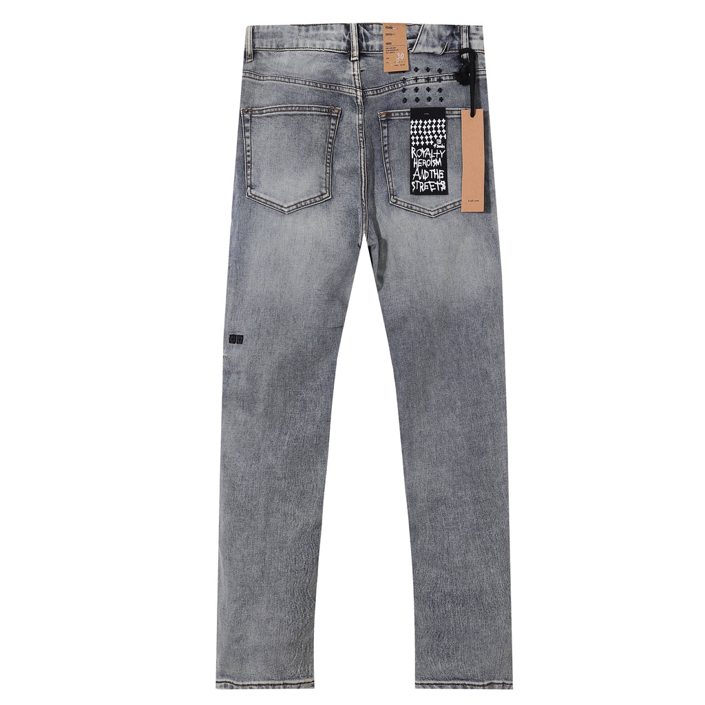 Ksubi Gothic Letter Shark Embroidery Grey Wash Slim Jeans