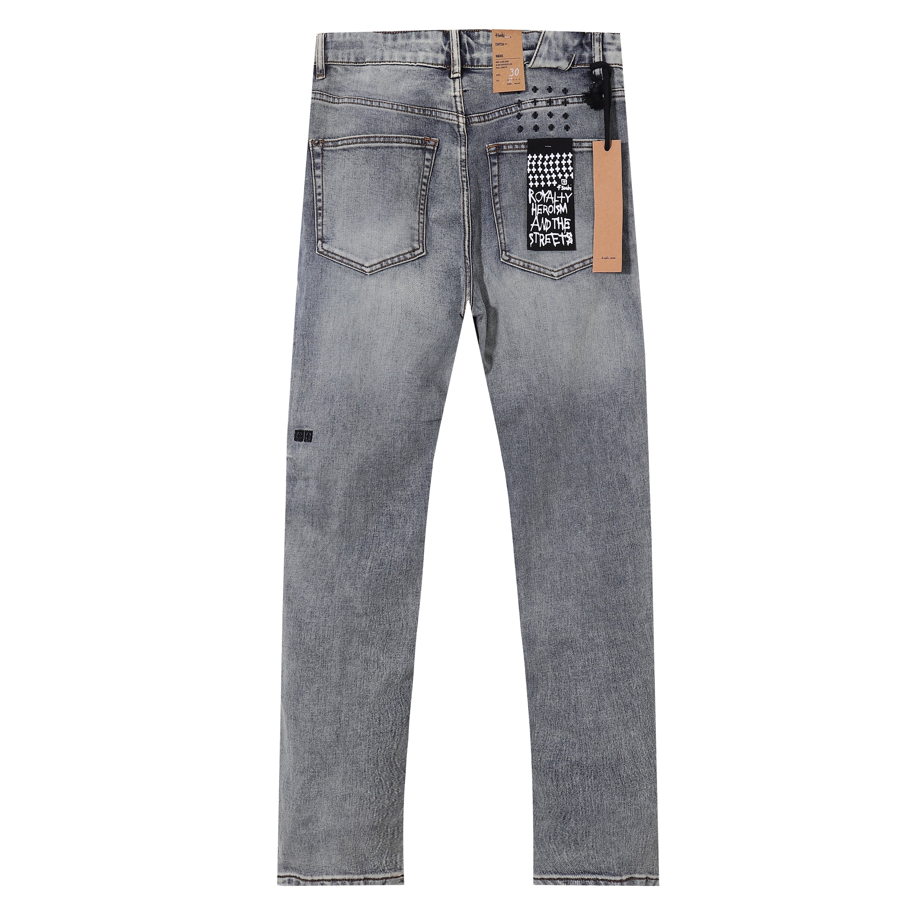 Ksubi Gothic Letter Shark Embroidery Grey Wash Slim Jeans