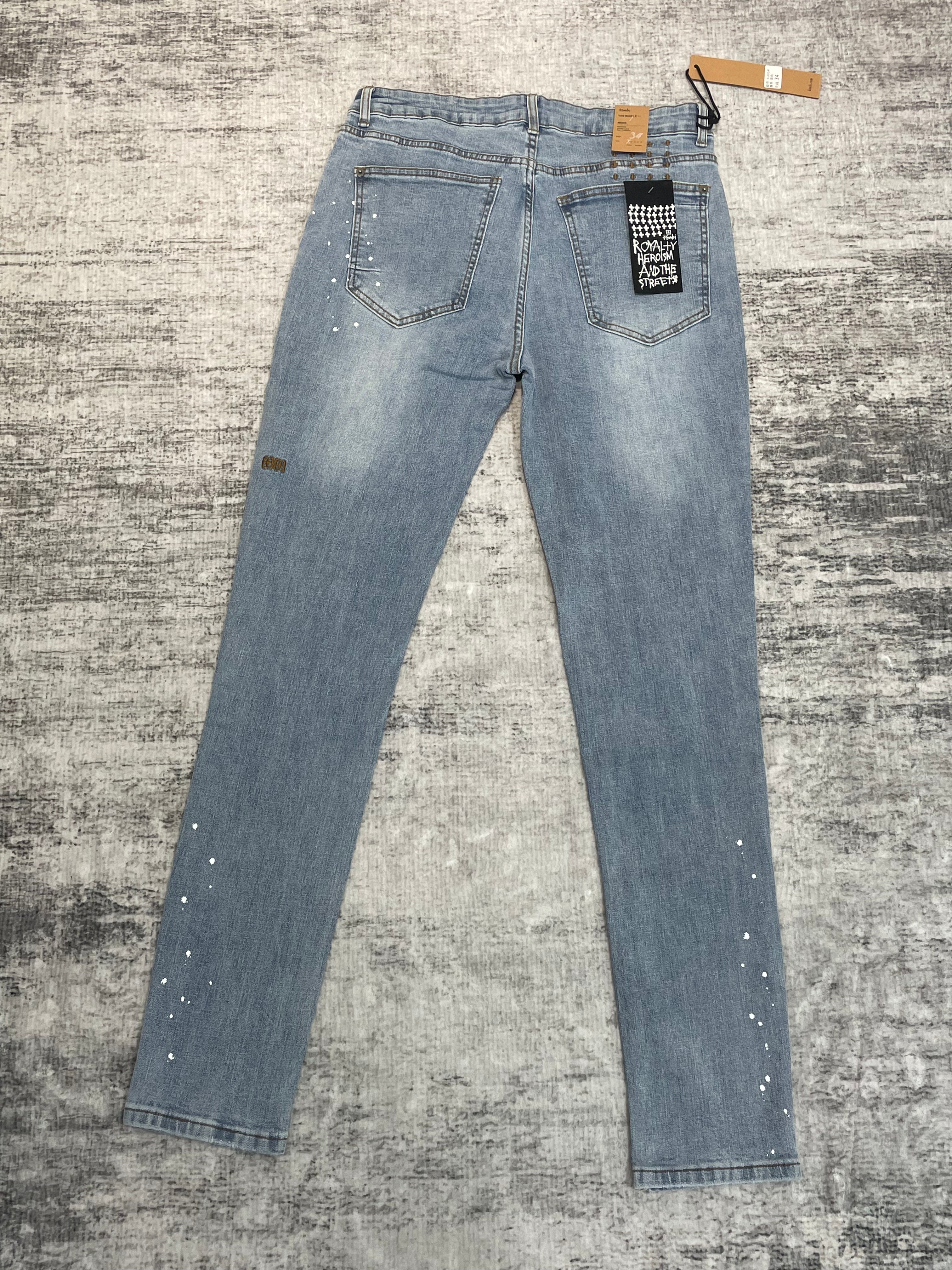 Ksubi Splatter Paint Letter Patch Light Wash Slim Jeans