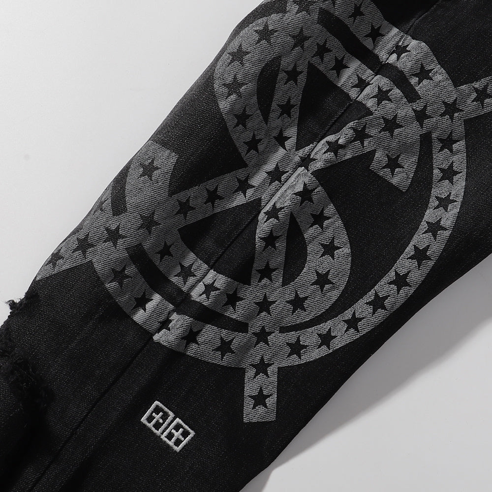 Ksubi Star Circle Logo Print Distressed Black Washed Slim Jeans